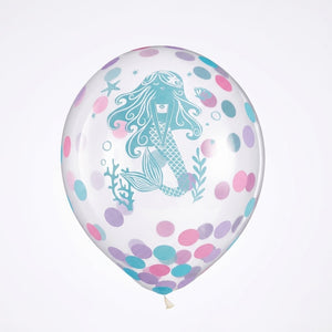 Shimmering Mermaid Confetti Latex Balloons, 12-Inch, 6-Pack