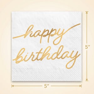 Golden Age "Happy Birthday" Gold Foil Beverage Napkins, 16-Pack - 5 In. X 5 In.