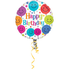 Colorful Smiley Happy Birthday Foil Balloon - 18 Inch