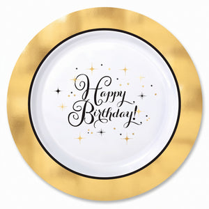 Metallic Gold Happy Birthday Premium Plastic Dinner Plates, 10-Pack