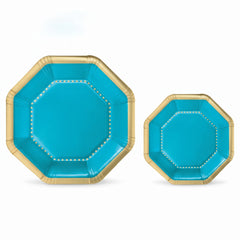 Caribbean Blue Premium Octagonal Paper Plates - 10"