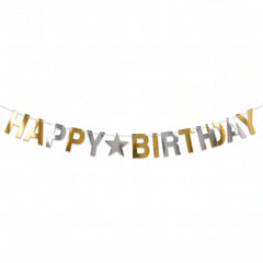 Metallic Gold and Silver "Happy Birthday" Letter Banner
