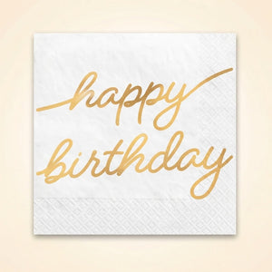 Golden Age "Happy Birthday" Gold Foil Beverage Napkins, 16-Pack - 5 In. X 5 In.
