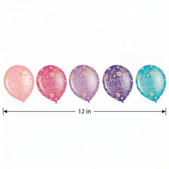Happy Birthday Floral Latex Balloons - Gold Print Assorted Pink Purple Blue Teal 12-Inch 20-Pack for Elegant Birthday Party Decorations