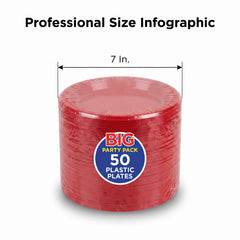 Big Party Pack Apple Red 7" Round Plastic Plates, 50 Count