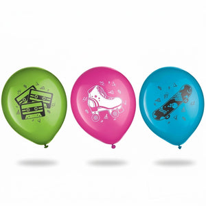 Retro 80s/90s Theme Latex Balloons - 6 Pack