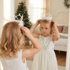 White Tinsel Trim Tiara - Perfect for Team Spirit & Everyday Royalty