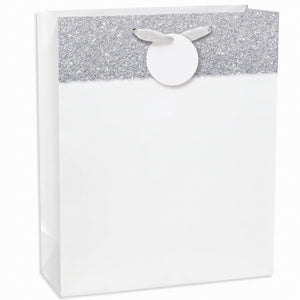 Elegant Large White Matte Gift Bag with Glitter