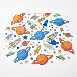 Blast Off Space-Themed Confetti for Baby's First Birthday