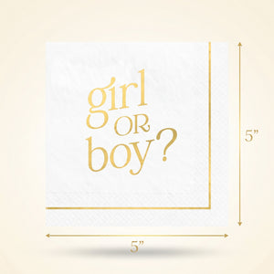 Gold "Girl or Boy?" Gender Reveal Beverage Napkins - 16ct - 5 In. X 5 In.