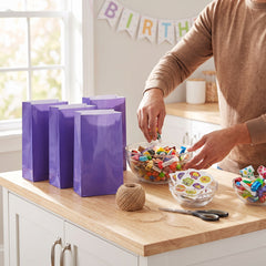 Mini Purple Glossy Paper Treat Bags - 12 Pack