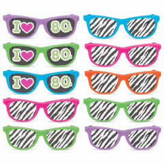 Totally 80s Party Glasses with Fun Printed Lenses, 10-Pack