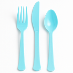 Heavyweight Assorted Plastic Cutlery Set in Light Blue