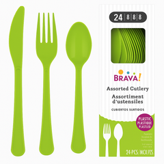 Kiwi Green Assorted Plastic Cutlery Set - 24 Count