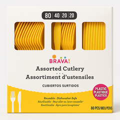 Sunshine Yellow Assorted Plastic Cutlery Set, 80-Count
