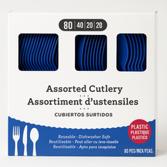 Royal Blue Heavy-Duty Reusable Plastic Cutlery Set - 80 Pieces