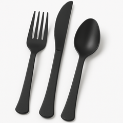 Black Assorted Plastic Cutlery Set, 200 Pieces