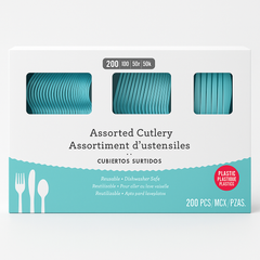 Robin's Egg Blue Plastic Cutlery Set - 200 Pieces