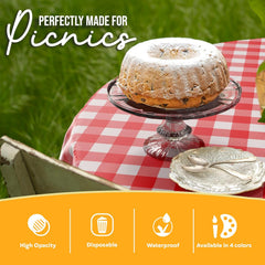 Round Red Gingham Plastic Table Covers | 6 Pack - 84 in.