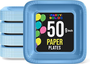 9 In. Light Blue Square Paper Plates - 50 Ct.