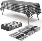 Black Gingham Plastic Table Covers | 6 Pack - 54 In. x 108 In.