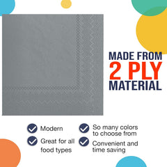 Silver Luncheon Napkins - 6.75 in. x 6.75 in. | 100 Count