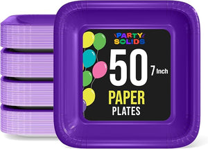 7 In. Purple Square Paper Plates - 50 Ct.
