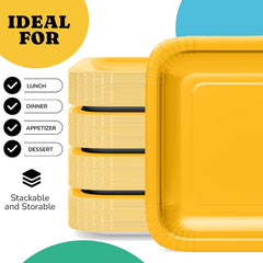 9 In. Yellow Square Paper Plates - 50 Ct.