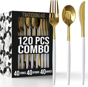 Trendables Cutlery Combo White/Gold | 120 Count