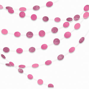 Bright Pink Polka Dot Glitter String Decorations - 6 Pack