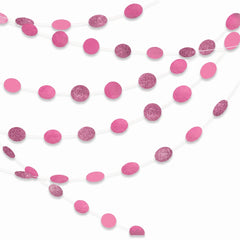 Bright Pink Polka Dot Glitter String Decorations - 6 Pack