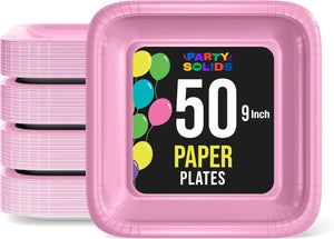 9 In. Pink Square Paper Plates - 50 Ct.