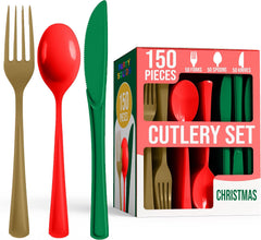 150 Pc. Christmas Plastic Cutlery Combo Set | Red & Green