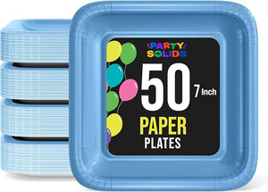 7 In. Light Blue Square Paper Plates - 50 Ct.