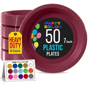 7 in. Burgundy Plastic Plates | 50 Count