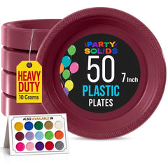7 in. Burgundy Plastic Plates | 50 Count