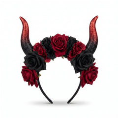 Devil Horns Flower Crown Headband - Black/Red Halloween Accessory