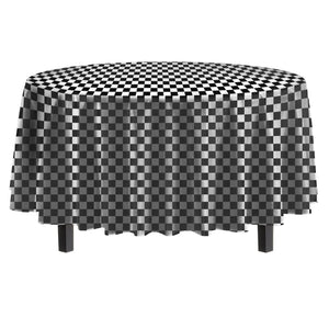 Round Black/White Checkered Plastic Table Covers | 12 Pack - 84 in.