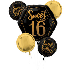 Elegant Sweet Sixteen Metallic Balloon Bouquet - 5 Piece Set
