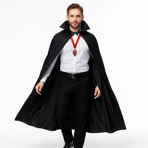 Adult Full Length Black Vampire Cape with High Collar - One Size