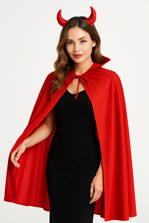 Adult Red Halloween Cape with Dramatic Collar - One Size (Mid Length)