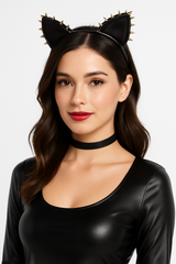 Glam Rebel Cat Ears Headband - Black & Gold Halloween Accessory