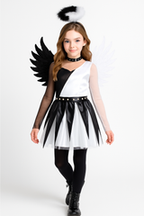 Twisted Angel Girl's Halloween Costume with Wings & Halo