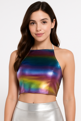 Multi-Colored Festival Crop Top - Perfect for Halloween and 90s Costume Parties
