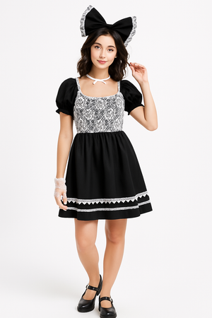 Dark Creepy Doll Gothic Lace Dress - Perfect for Halloween - Adult L/XL