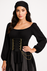 Pirate Wench Black Waist Cincher with Gold Detailing