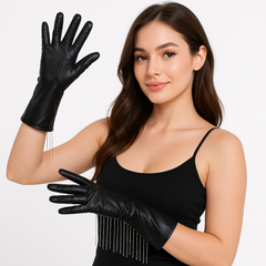 Cowgirl Glam Halloween Gloves with Ball Chain Fringe