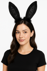 Black Marabou Bunny Ears Headband - Elegant Halloween Costume Accessory