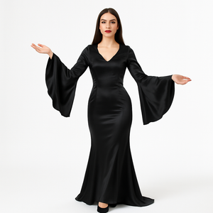 Elegant Morticia-Inspired Costume Dress for Halloween