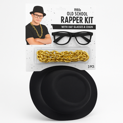 1980s Old School Rapper Costume Kit with Hat, Glasses & Chain